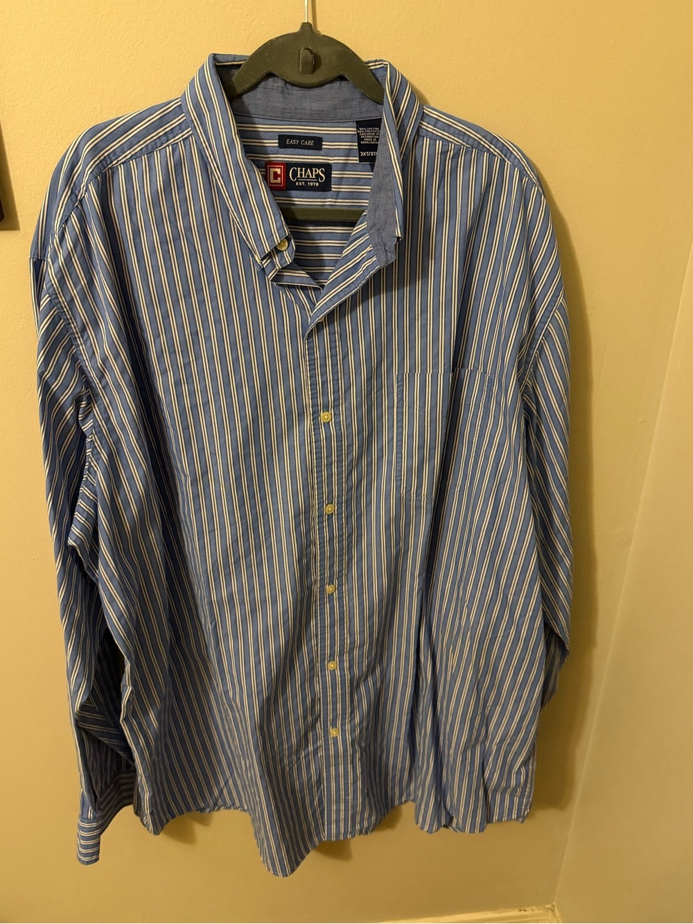 Chaps Men's Blue and White Vertical Stripe Dress Shirt
